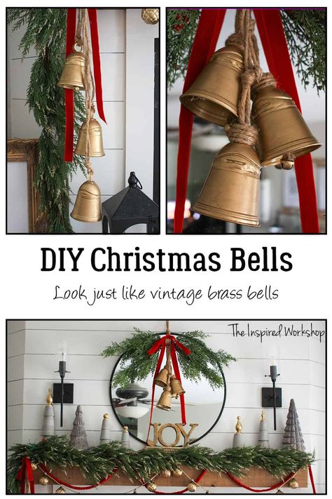 Christmas Bells Decorations Ideas, Christmas Bell Wreath, Diy Sleigh Bells, Diy Christmas Bells Outdoor, Diy Large Christmas Bells, Christmas Decor With Bells, Sleigh Bells Decorations, How To Make Christmas Bells, Diy Bells Christmas