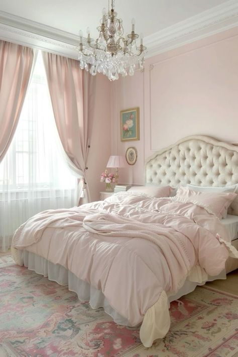 Light Pink Room Walls, Light Pink Bedroom, Young Woman Bedroom, Light Pink Rooms, Light Pink Bedrooms, Bedroom Girly, Parisian Bedroom, Pink Bedroom Ideas, Bedroom Ideas Inspiration