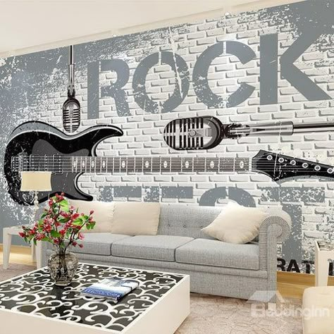 Rock Room Ideas, Rock N Roll Living Room, Rock N Roll Bedroom, Einstein Poster, Rock And Roll Room, Casa Rock, Music Themed Rooms, Rock Room, Music Bedroom