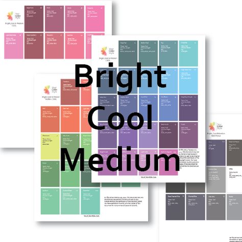 Bright, Cool & Medium Color Guide | Colorful U Bright Cool And Medium Color Palette, Bright Cool Medium Color Palette, Bright Cool Medium, Bright Outfit, Color Palette Bright, Color Guide, Bright Winter, Cool Undertones, Color Help