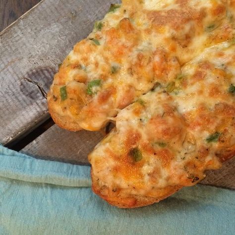 Shrimp   Bread   Cheese! Need I say more? My cousin and her hubby shared this loaf of delicious-ness with us at the beach one year and it was an instant favorite. You can add a salad, and make a meal of it. Or you can slice it and serve as an appetizer. The best part? You can make it using your leftover shrimp. Yep, a brand new meal with leftovers. Winner winner, shrimp dinner.  First, rough chop your shrimp. With this batch we had tossed the shrimp in olive oil, salt, pepper and p… Shrimp Bread, Leftover Shrimp, Oatmeal Lace Cookies, Honey Lime Shrimp, Shrimp Corn, Lemon Drop Cookies, Drop Cookie Recipes, Easy Peanut Butter Cookies, Bread Cheese