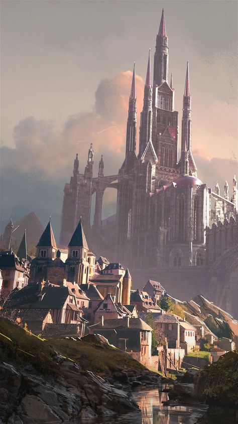 ArtStation - Medieval Photobash Sketch, Lincoln Hughes Fantasy Cities, Fantasy Locations, Magic Castle, 다크 판타지, Fantasy Worlds, Fantasy Concept, Fantasy Castle, Fantasy City, Fantasy Setting