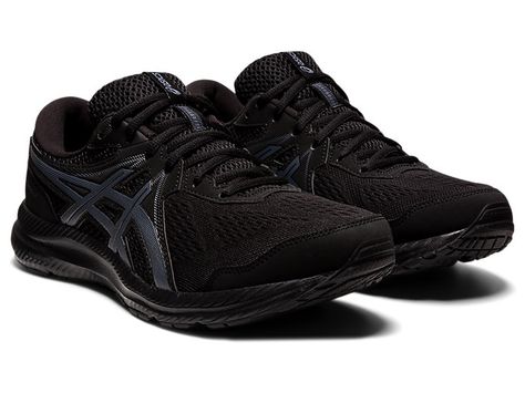 Men's GEL-CONTEND 7 (4E) | Black/Carrier Grey | Running Shoes | ASICS Shoes Samba, Puma Boots, Grey Running Shoes, Black Work Shoes, Black Asics, Running Shoes Asics, Style Roots, Comfortable Running Shoes, Running Wear