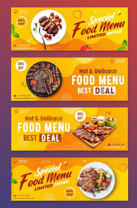 Google Banner Ads, Website Slider, Google Banner, Restaurant Website Design, Banner Design Layout, Brochure Design Creative, Restaurant Poster, Ads Social Media, Desain Buklet