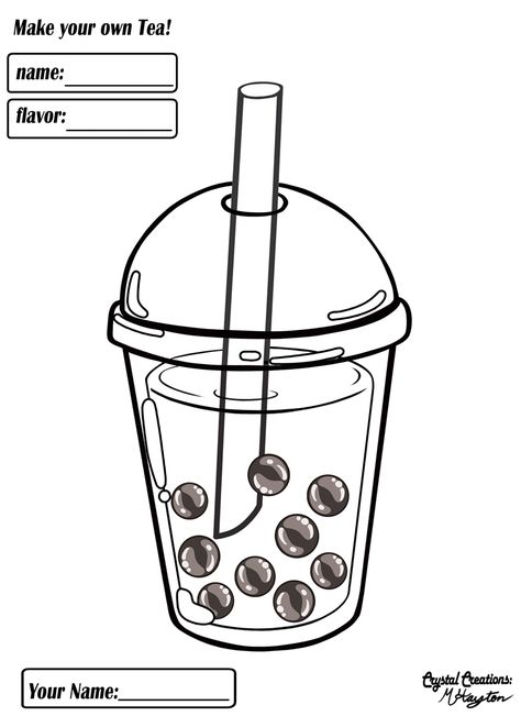 Boba Tea Printable, Boba Cup Drawing, 3d Paper Boba Tea Template, Boba Coloring Page, Boba Tea Drawing, Tea Cup Drawing, Cup Drawing, Cricut Air 2, Punch Needle Ideas