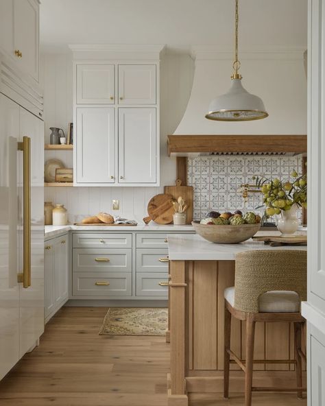 Wednesday Watch List Brass Fixtures Kitchen, Two Toned Kitchen Cabinets, Build Inspiration, Wood Kitchen Island, Building House, Timeless Kitchen, Kitchen Remodel Inspiration, French Country Kitchen, Gold Kitchen