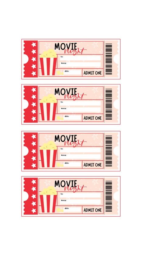 Movie Night Birthday Party Invitations Free Printables, Ticket Drawing Ideas, Paper Crafts Free Printable, Movie Tickets Printable, Fake Signature, Movie Theater Tickets, Movie Night Printables, Ticket Cinema, Printable Paper Toys Templates