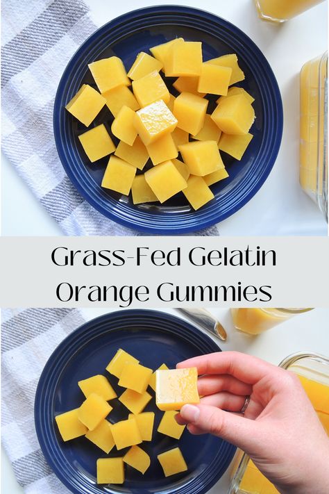 These tasty, grass-fed gelatin orange gummies are the perfect healthy snack! Pro-metabolic and gut friendly bovine gelatin is what makes these gummies especially healthy. Gut Healthy Gummies, Green Tea Gelatin, Orange Juice Gummies, Gelatin Juice Gummies, Gut Gummies Gelatin Recipes, Pro Metabolic Gummies, Bovine Gelatin Gummies, Orange Gummies Homemade, Protein Gummies Recipes