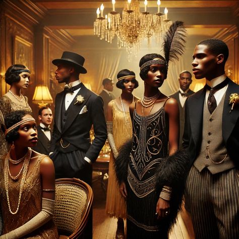 1920s Party Ideas Costumes, 40th Birthday Gatsby Theme, 1940 Theme Party Ideas, Harlem Nights Outfits For Men, 1920s New Years Eve Party, Roaring 20s Party Aesthetic, 1920s Party Decor, Harlem Nights Theme Party Outfit, 1930s Harlem