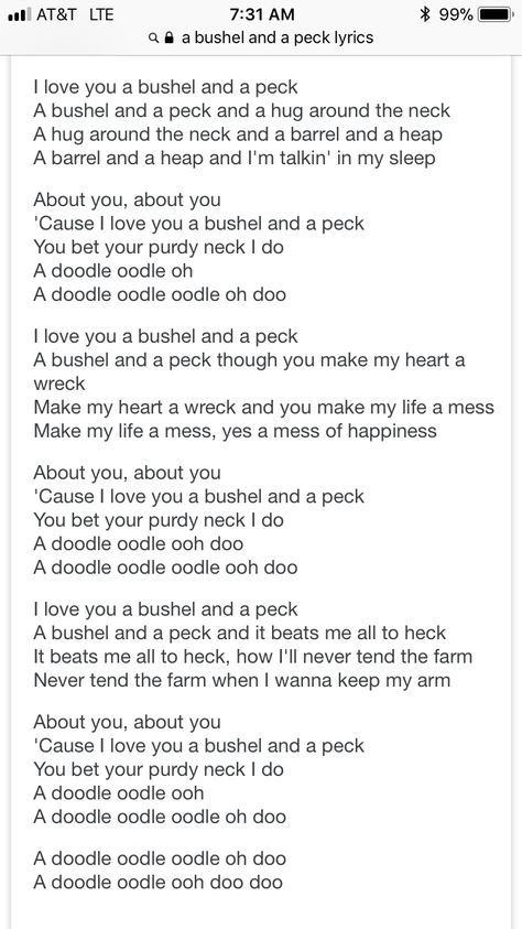 A bushel and a peck-Doris Day I Love You A Bushel And A Peck Quote, I Love You A Bushel And A Peck, Baby Lullaby Lyrics, Lullaby Lyrics, Bedtime Songs, A Bushel And A Peck, Bushel And A Peck, Baby Lullabies, Scribbled Stories