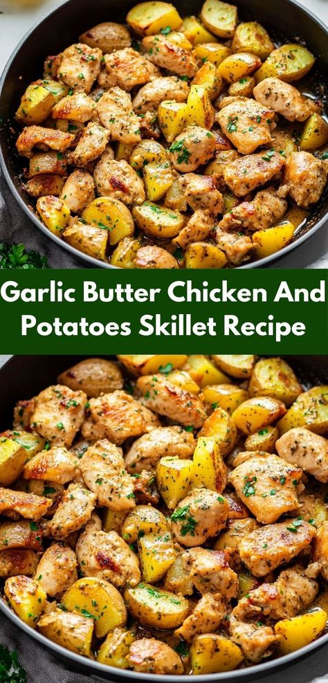 Craving a satisfying dish that pleases everyone? This Garlic Butter Chicken and Potatoes Skillet combines tender chicken and crispy potatoes, making it an ideal choice for busy nights and family dinner gatherings. Chicken And Potatoes Skillet, Garlic Butter Chicken And Potatoes, Butter Chicken And Potatoes, Potatoes Skillet, Chicken And Potatoes, Skillet Potatoes, Hearty Chicken, Chicken Breast Seasoning, Garlic Butter Chicken