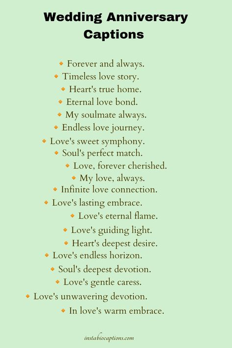 Find the perfect Wedding Anniversary Captions to celebrate your love and cherish the journey together. From heartfelt sentiments to delightful memories, discover a collection of thoughtful and romantic captions to make your special day even more memorable. Marriage Day Caption, Short Romantic Captions Instagram, Celebrating Wedding Anniversary Ideas, Caption For Memories With Love, One Word Captions Love, Captions For My Love, Husband Captions Instagram Short, Insta Caption For Husband Birthday, Captions For Wedding Anniversary