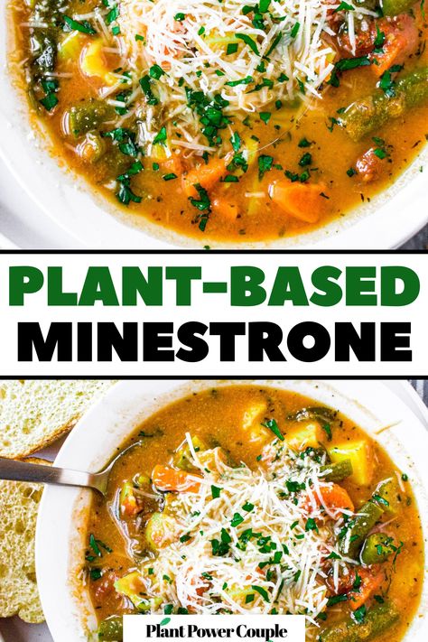 Celebrate your garden's bounty with our Vegan Minestrone Soup. This dairy-free, vegetarian masterpiece features green beans, potatoes, and spinach, alongside a vibrant assortment of garden veggies, tender beans, and al dente pasta in a hearty tomato broth. Whether you're an experienced vegan or looking for a wholesome meal, our minestrone brings the essence of Italian cuisine to your plate while while keeping it free of animal products. Serve as dinner or lunch with a sandwich or garlic bread. Vegan Minestrone, Minestrone Vegetarian, Vegetarian Minestrone Soup Recipe, Vegan Minestrone Soup Recipe, Minestrone Soup Vegan, Plant Based Minestrone Soup, Healthy Minestrone Soup Clean Eating, Italian Minestrone Soup Recipe, Vegan Minestrone Soup