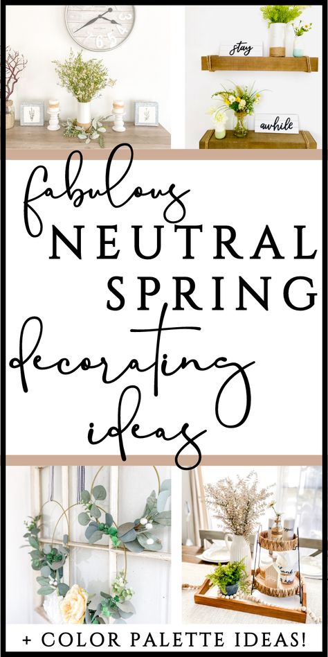 If you love rustic farmhouse and neutral color palettes AND decorating for spring, come check out this post! It has it all - inspiring ideas, spring home tour, and neutral spring color palette examples! Fresh Airy Home Decor, Neutral Spring Home Decor, Spring Decor Color Palette, Spring Color Palette Home Decor, Spring Neutral Decor, 2024 Spring Decor Trends, Modern Farmhouse Spring Decor, Spring Shelf Decor Ideas, Neutral Color Schemes For The Home