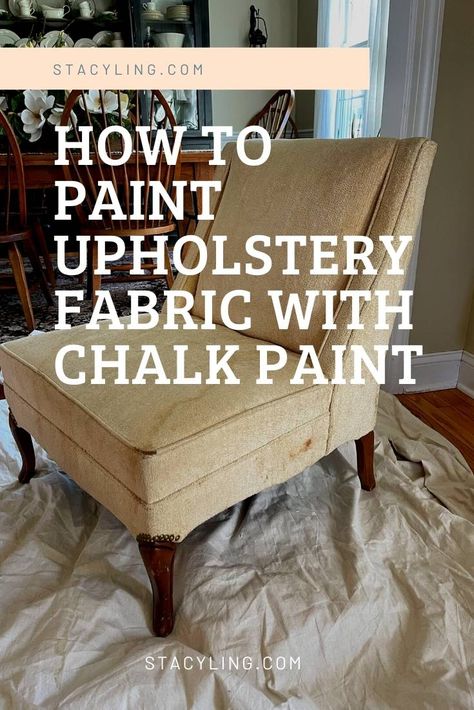 Paint Upholstery Fabric, Chair Makeover Diy, Painting Upholstery Fabric, Chalk Paint Fabric, How To Paint Fabric, Painting Upholstered Furniture, Painting Fabric Chairs, Painting Upholstery, Painting Fabric Furniture