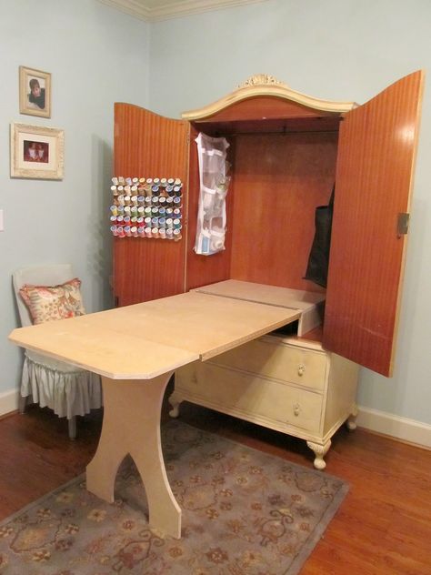 DIY sewing cabinet!!!! Sewing Closet, Old Entertainment Centers, Craft Sewing Room, Craft Cabinet, Sewing Craft Room, Sewing Cabinet, Sewing Room Ideas, Craft Room Ideas, Sewing Rooms