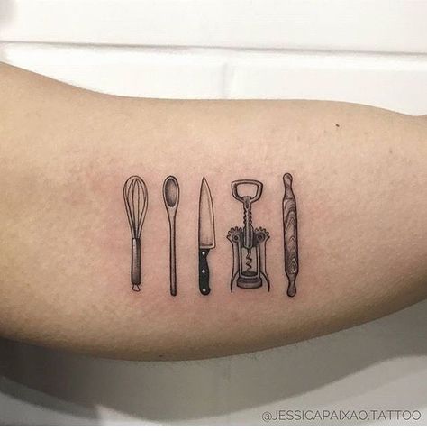 Foodie Tattoo, Whisk Tattoo, Culinary Tattoos, Chef Tattoo, Tool Tattoo, Knife Tattoo, Food Tattoos, Beauty Tattoo, Trendy Tattoos