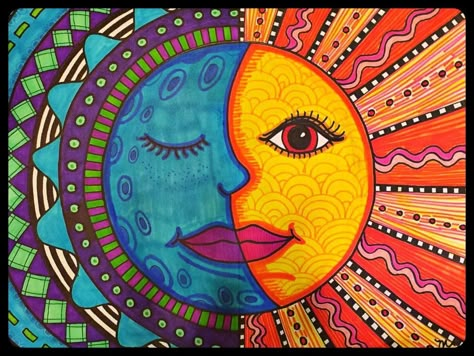 Art Soleil, Classe D'art, Warm And Cool Colors, Sun Art, Sun Moon Stars, Mexican Art, Mexican Folk Art, Elements Of Art, Art Classroom