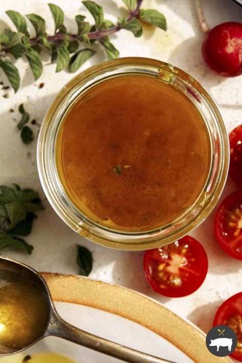 A simple, delicious and well-balanced recipe for Red Wine Vinaigrette! Our vinaigrette is so versatile; it's not only great on a variety of salads, but also makes a nice marinade for a number of proteins simple by scaling back the amount of oil. We promise you'll always want to have a bottle of this in your fridge at all times! #salad #easy #recipe #dressing #yummy #delicious Refrigerator Staples, Salad Easy Recipe, Red Wine Recipe, Salad And Dressing, Red Wine Vinaigrette, Copy Cat Recipe, Salad Easy, Simple Pantry, Vinaigrette Recipes