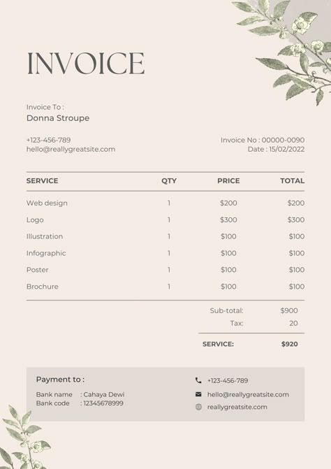 Makeup Invoice Template, Minimal Invoice Design, Graphic Design Invoice Template, Cute Invoice Design, Invoices Design, Bill Book Design Ideas, Small Business Invoice Templates, Leave Illustration, Invoice Design Creative