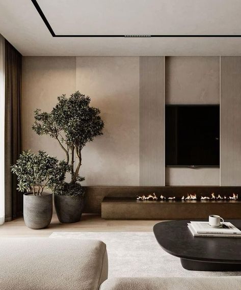 Modern Organic Family Room, Modern Luxury Living Room Interior Design, Living Room Dark Furniture, Minimalist Modern Living Room Ideas, Modern Japandi Living Room, Tiled Living Room, Japandi House Design, Majles Design, Stunning Living Rooms