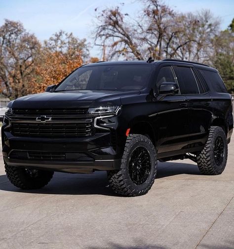 Blacked Out Tahoe, Chevy Suv Tahoe, Black Chevy Tahoe, Corolla Modified, Tahoe Car, Lifted Chevy Tahoe, Black Tahoe, Chevrolet Suv, Lifted Suv