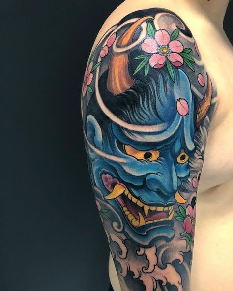 Explore the emotion, artistry, and duality of the hannya mask tattoos that are captivating ink lovers around the world. Find inspiration in our article. Hanya Mask Tattoo Design Colored, Hanya Mask Tattoo Design, Mascara Hannya, Tato Irezumi, Hanya Mask Tattoo, Mask Tattoo Design, Mask Tattoos, Praying Hands Tattoo Design, Foo Dog Tattoo Design