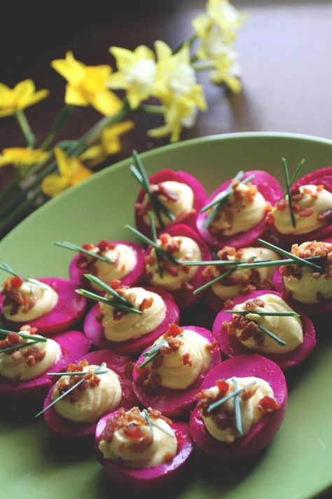 Deviled Eggs With Horseradish, Beet Deviled Eggs, Pickled Beets And Eggs, Dyed Deviled Eggs, Egg Magic, Horseradish Deviled Eggs, Pickled Deviled Eggs, Devilled Eggs, Avocado Deviled Eggs