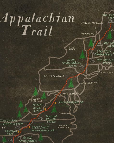 A few years ago I illustrated my first Appalachian Trail map…..but I really wanted to make some tweaks and re-release it, and this was the perfect collection to do that in!🌲 There are two new versions with different font/style, with a light and dark version. The first version was a top seller in the print shop and at local shows for me for a while, which is super fun! We live very close to the start of the Appalachian Trail and we hike parts of the trail often, so it holds a special place ... Academic Notes, Appalachian Trail Map, 2024 Wrapped, Adventure Core, Forest Ranger, Walter Mitty, Hiking Map, Vision Quest, The Appalachian Trail