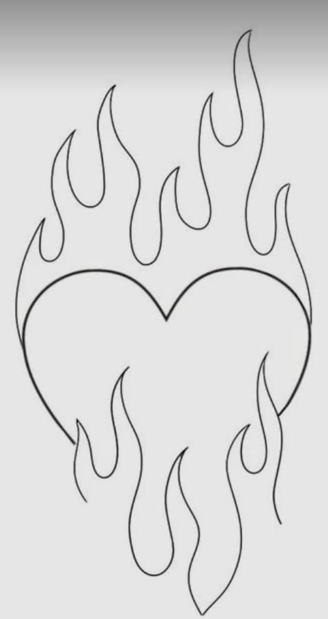 Flaming Heart Drawing, Flame Drawing Easy, Burning Heart Drawing, Kiss Outline, Easy Traceable Drawings, Traceable Drawings, Heart With Flames, Flame Drawing, Screaming Drawing