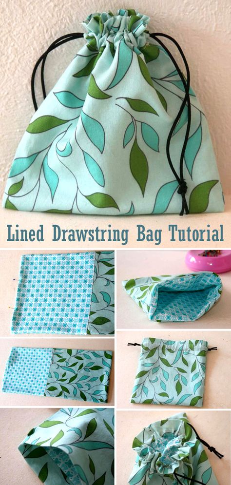 Better Lined Drawstring Bag Tutorial Lined Drawstring Bag Tutorial How To Sew, How To Sew A Lined Drawstring Bag, Paper Bag Sewing Pattern, Lined Gift Bag Tutorial, Drawstring Gift Bag Pattern, How To Make A Small Drawstring Bag, Simple Useful Sewing Projects, Easy No Pattern Sewing, Small Fabric Projects Scrap