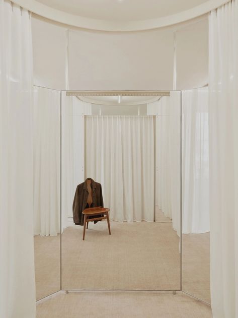 Saman Amel — Halleroed Store Dressing Room, Saman Amel, Minimalism Room, Minimalism Bedroom, Soft Minimalism, Retail Store Interior, Scandinavian Color, Norm Architects, Fitting Room