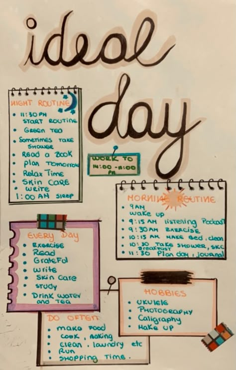 Calender Journal Aesthetic, Ideal Day Journal, Ideal Day Bullet Journal, Ideal Day Routine, Creative Diary Ideas, Diary Writing Ideas Personal, Dairy Writing, Bullet Journal 2024, My New Era