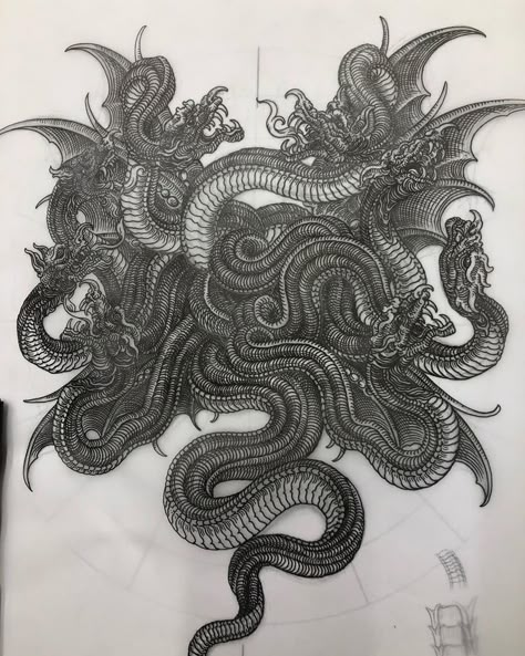 Hydra Design, Sketch For Tattoo, Mork Borg, Engraving Tattoo, Knight Tattoo, Sak Yant Tattoo, Dark Creatures, Fantasy Tattoos, Tattoo Style Drawings