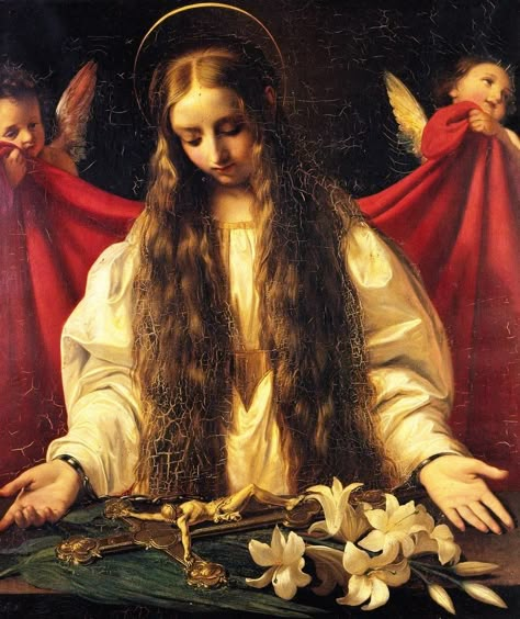 St. Philomena, Virgin, Martyr and Wonderworker. St. Philomena has the distinction of being the only saint canonized SOLELY on the basis of the profound miracles attributed to her intercession. St Philomena, Santa Filomena, Saint Philomena, St Dymphna, Mary Magdalene, The Saints, Catholic Art, Classical Art, Black Mamba