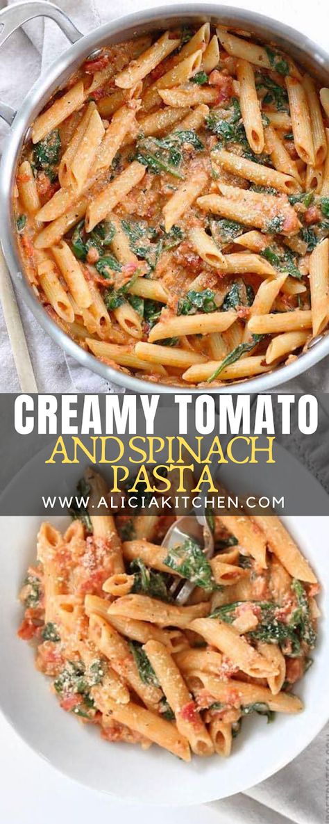 CREAMY TOMATO AND SPINACH PASTA - Cooking Recipes Resep Pasta, Tomato Spinach, Spinach Pasta, Makanan Diet, Plants Green, Eating Organic, Think Food, God Mat, Shop Front