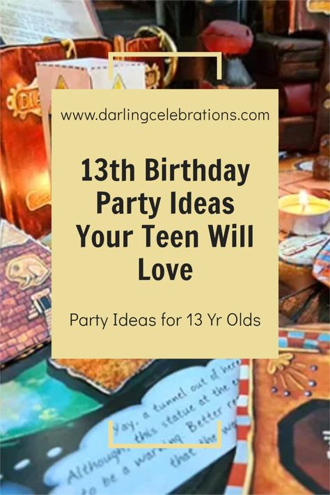 The best 13th birthday party ideas and ideas for 13 year olds birthday parties. #13thbirthdayparty #13thbirthdayideas #13birthdaypartyideas Party Ideas For 13, 13 Birthday Dinner Ideas, Stuff To Do For 13th Birthday, Birthday Party Inspo Aesthetic 13, Best 13 Birthday Party Ideas, Unlucky 13 Birthday Party, 13th Birthday Themes For Girls Ideas, 13 Year Birthday Ideas, Party Stuff Ideas