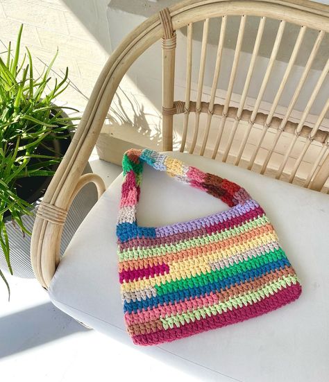 Loving this scrap yarn vibe🌸 I made this crochet bag a few months ago and I definitely need to make a second one this summer!✨ Pattern:… | Instagram Crochet Colorful Bag, Crochet Yarn Scraps Projects, Scrap Yarn Crochet Bag, Crochet Scrap Yarn Bag, Scrap Yarn Crochet Projects Ideas, Yarn Scrap Projects Crochet, Scrap Yarn Projects Crochet, Crochet Acrylic Yarn Projects, Leftover Yarn Projects Crochet