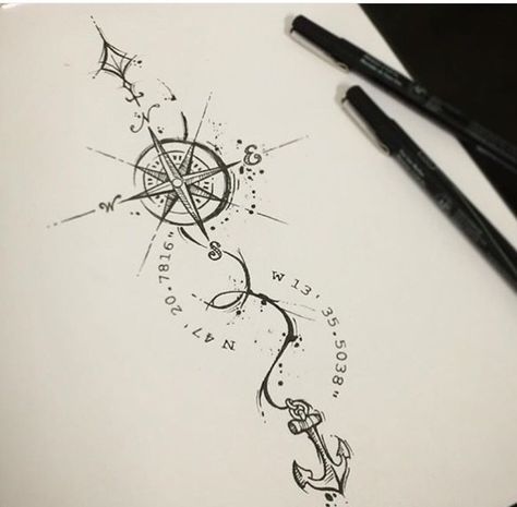 Pretty idea for a spine Compass Tattoo Design, Tattoo Zeichnungen, Anchor Tattoos, Inspiration Tattoos, Cat Tattoos, Tiny Tattoo, Arrow Tattoo, Arrow Tattoos, Foot Tattoos