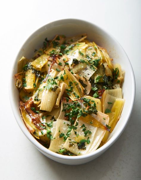 Butter Roasted Leeks — Beth Dooley's Kitchen Leeks And Lentils, Marinated Leeks, Leeks Recipe Side Dishes, Leek Side Dish, Baked Leeks, Leeks Side Dish, Leek Recipes Side Dishes, Leeks Recipe, Roasted Leeks