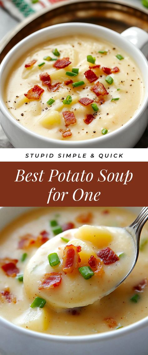 Image for Best Potato Soup for One Throw Together Soup, Two Person Soup Recipes, Easy Potato Soup For One, 30 Minute Potato Soup, Easy Small Batch Potato Soup, Soup Recipes Small Batch, Delicious Potato Soup, Non Chunky Soup, Potato Soup Small Batch