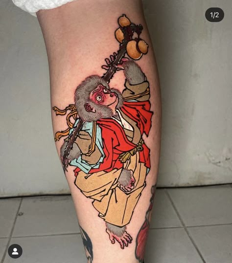 Japanese Monkey Tattoo Design, Monkey Japanese Tattoo, Japanese Monkey Tattoo, Sumo Tattoo, Japanese Style Sleeve, Wukong Tattoo, Tattoo Japonais, Japanese Monkey, Traditional Japanese Tattoo