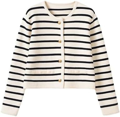 Old Money Aesthetic Clothing Women Striped Cardigan Fall Cardigans for Women 2024 Nautical Sweater, Áo Len Cardigan, Knitted Coat, Style Cardigan, Cardigan Sweaters For Women, Cardigan Fashion, Striped Cardigan, Knitted Cardigan, Fall Sweaters