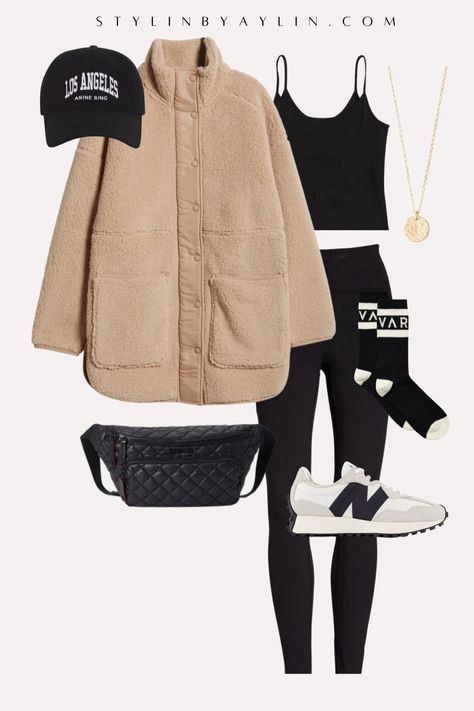 Cozy Faux Shearling Jacket curated on LTK Saturday Errands Outfit Winter, Spa Day Outfit Winter, Winter Weekend Getaway Outfits, Mountain Weekend Outfit, 327 Outfit, Comfy Winter Fits, New Balance 327 Outfit, Outfit Ideas Lululemon, Hoodie Outfits Women