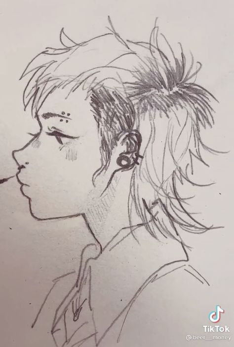 How To Draw Mullet, Mullet Hairstyle Drawing, Mohawk Drawing, Alt Side Profile Drawing, Mullet Drawing, Side View Drawing, Arte Punk, Characters Inspiration Drawing, Swag Art