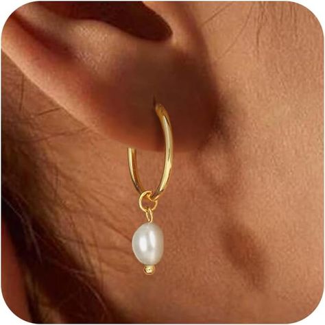 Amazon.com: Gold Pearl Dangle Earrings for Women, 14K Gold Plated Glossy Small Pearl Drop Huggie Hoop Earrings, Hypoallergenic Dainty Gold Earrings Wedding Jewelry Gifts for Women Trendy: Clothing, Shoes & Jewelry Dainty Gold Earrings, Earrings With Pearls, Gold Earrings Wedding, Earrings Hypoallergenic, Pearl Dangle Earrings, Small Hoop Earrings, Pearl Earrings Dangle, Earrings Wedding, Huggie Hoop Earrings