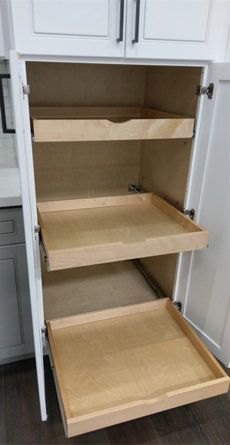 Cabinet Organization Diy, Diy Pantry Shelves, Slide Out Pantry, Roll Out Shelves, Cabinet Slides, Slide Out Shelves, Sliding Drawer, Pull Out Shelves, Diy Drawers