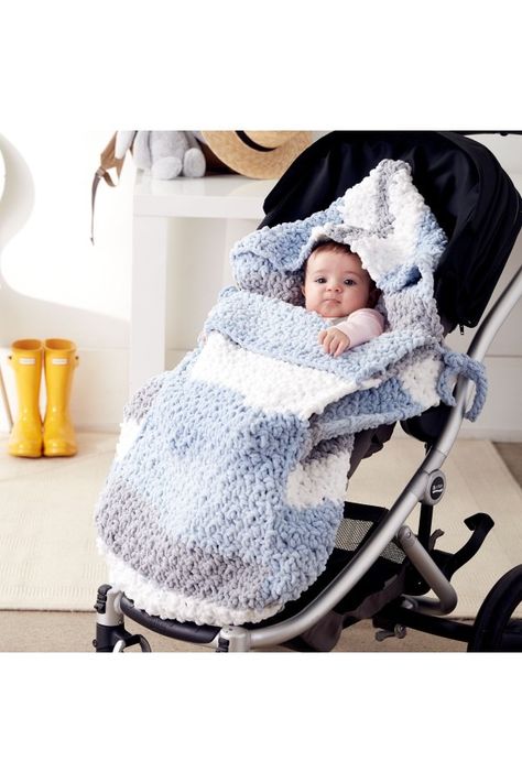 Bernat - Crochet Stroller Blanket in Baby Blanket Stripes (downloadable PDF) - Wool Warehouse - Buy Yarn, Wool, Needles & Other Knitting Supplies Online! Carseat Blanket Crochet, Chenille Crochet Patterns Free, Stroller Blanket Diy, Crochet Stroller Blanket, Loopy Yarn, Bernat Baby Blanket, Baby Pram, Bernat Blanket, Pram Blanket