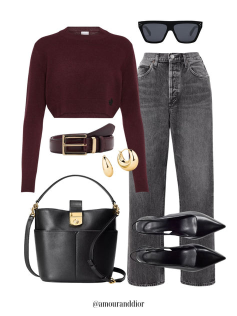 A cozy burgundy sweater with black vintage jeans Burgundy Sweater Outfit Fall, Burgandy Sweater Outfit Winter, Burgandy Cardigan Outfits, Burgundy Jeans Outfit Fall, Burgundy Jumper Outfit, Wine Red Outfit Ideas, Burgundy Sweater Outfit Winter, Burgandy Pants Outfits, Wine Sweater Outfit