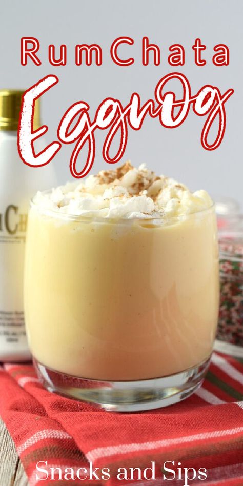 Enjoy the holiday season with a delicious RumChata Eggnog Cocktail! Combine the best flavors in this festive creamy adult beverage. #rumchatacocktail #holidaycocktail #eggnogcocktail Alcoholic Eggnog Recipe, Eggnog Cocktails Rum, Eggnog Mixed Drinks, Eggnog With Alcohol, Holiday Eggnog Cocktails, Eggnog And Rum, Egg Nog Alcoholic Drinks, Rum And Eggnog Drink, Cocktails With Eggnog